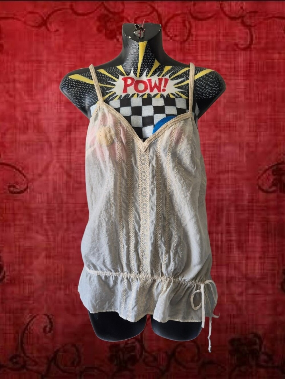 Dainty Boho Abercrombie & Fitch Cream Linen Embroidered Babydoll Tank Top